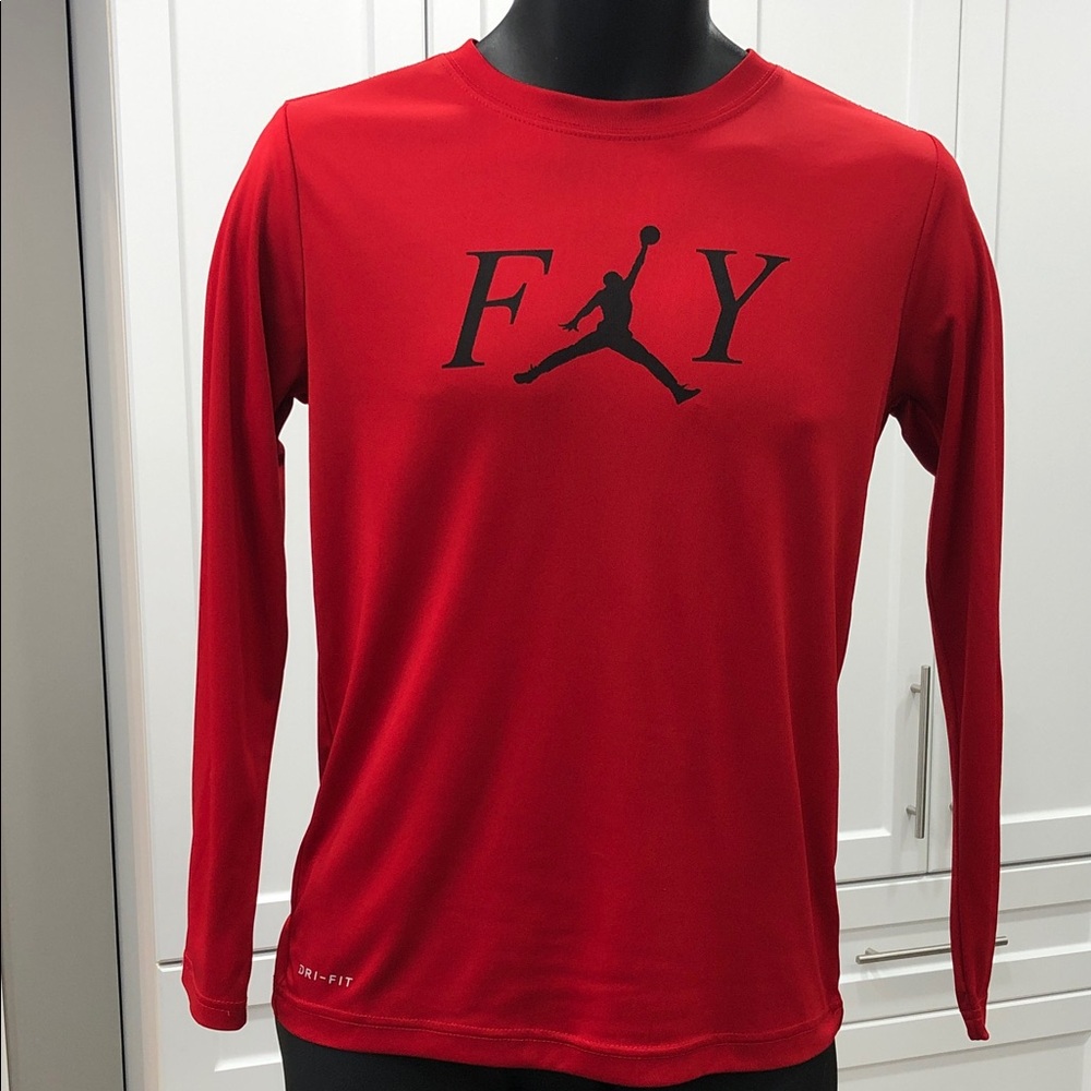 Jordan Boys’ Dri-FIT Long Sleeve Red Shirt – Size Large (12–13 Years)
